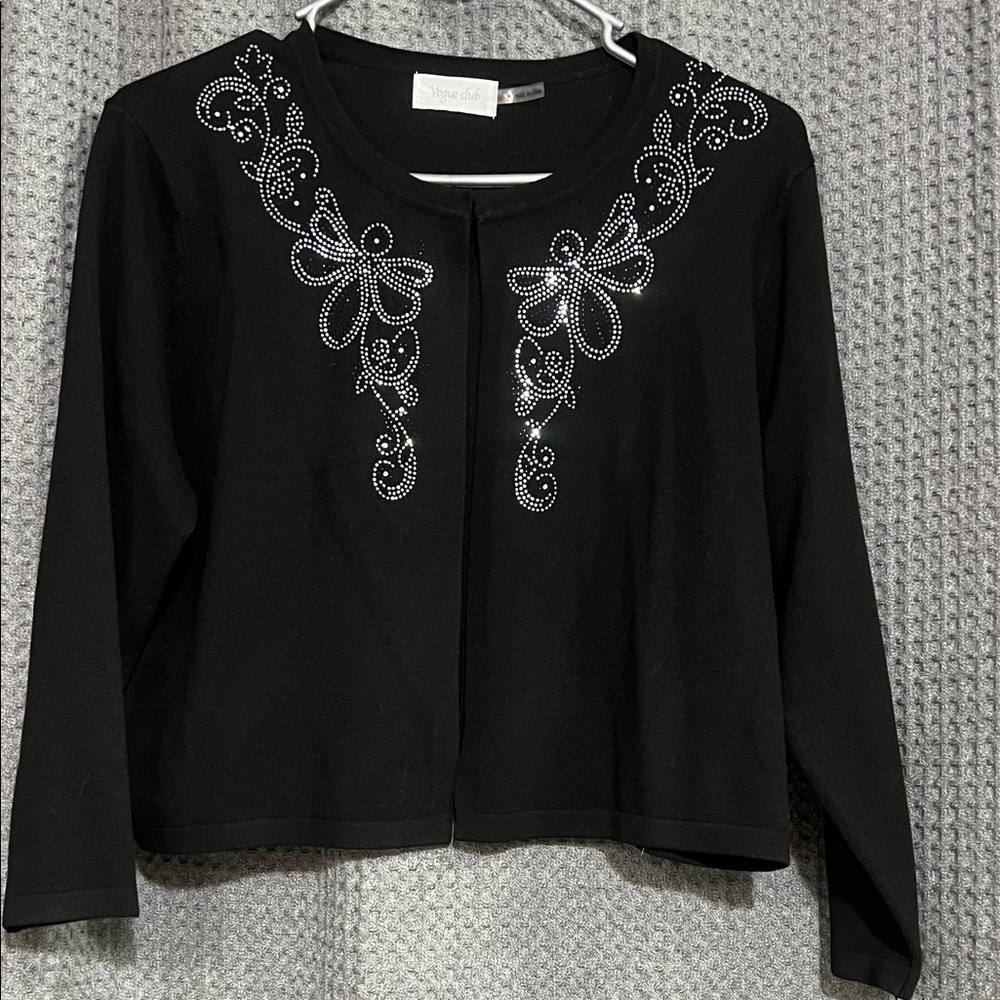 Black Cardigan with Rhinestone Embellishments